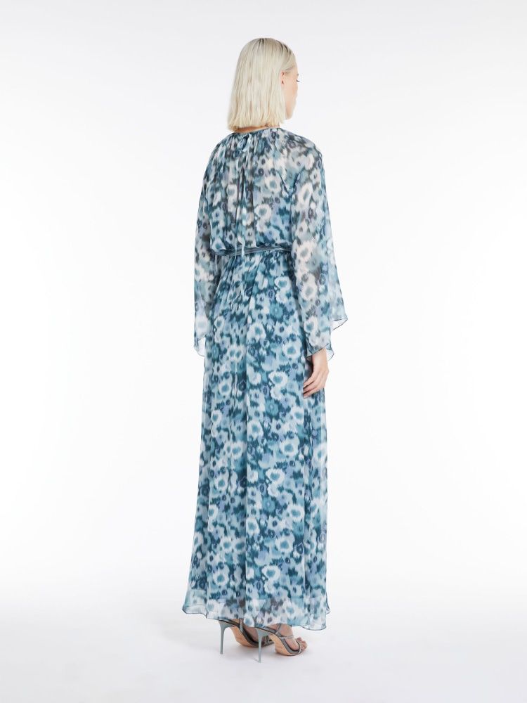 MAX MARA Feminine Blue Printed Long Dress for Women