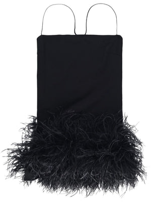 Black Feather-Trimmed Mini Dress for Women