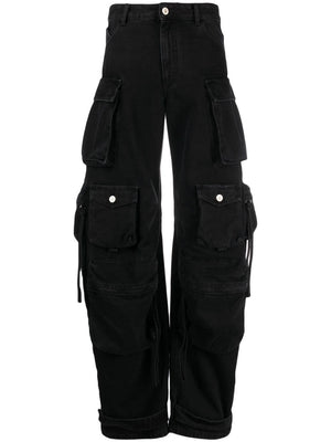 Black Oversized Cargo Jeans with High Waist and Multiple Pockets