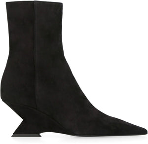 THE ATTICO Black Pointy Toe Ankle Boots with Pyramid Wedge for Women - FW23