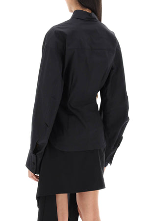 膨張性のある黒いコットンポプリンのバスティアシャツ - FW23 コレクション