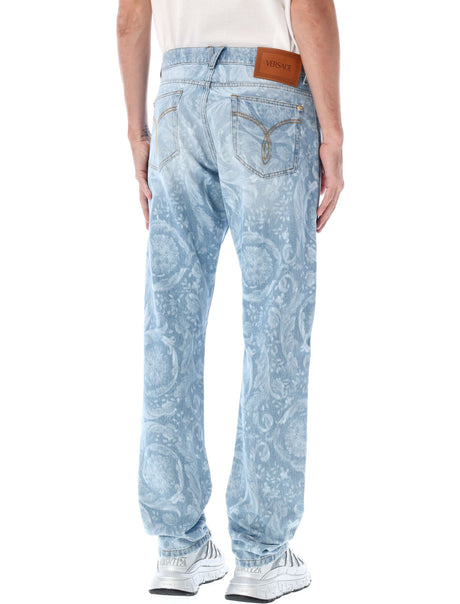 VERSACE Baroque Allover Jeans with Regular Waist and Side Pockets for Men