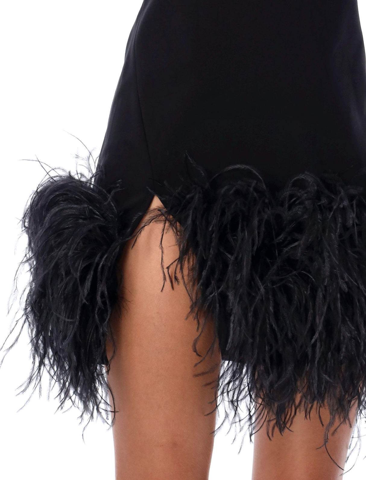 "Fujiko"Black Mini Dress with Ostrich Boa Feathers by The Attico