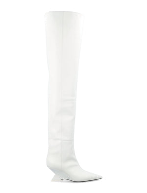 THE ATTICO White Leather Over-Knee Boots with Pyramid Wedge for Women