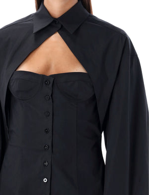 黒のシャツミニドレス（カットアウトディテール付き）女性用