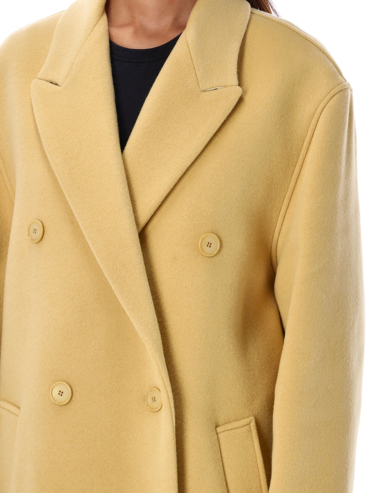 Theodore Wool Blend Jacket - Knee-Length V-Neck Outerwear for Women in Straw Yellow