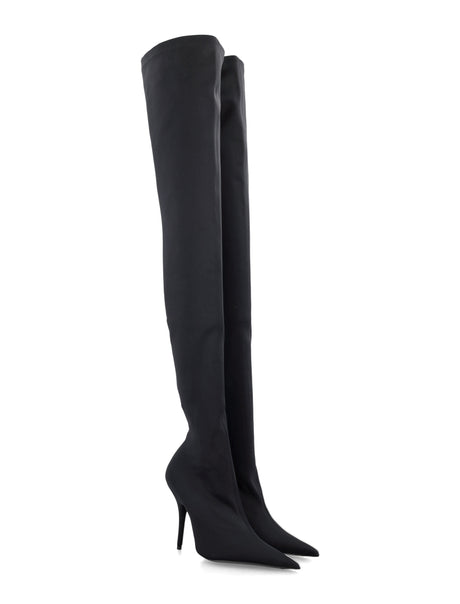 BALENCIAGA Black Over-the-Knee Boots with Pointed Toe and Stiletto Heel