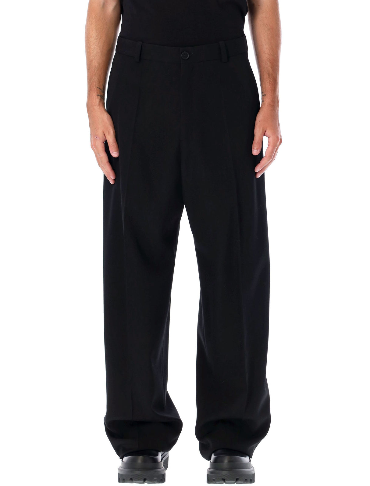 Mid-Waist Double Front Pants in Black for Men by Balenciaga