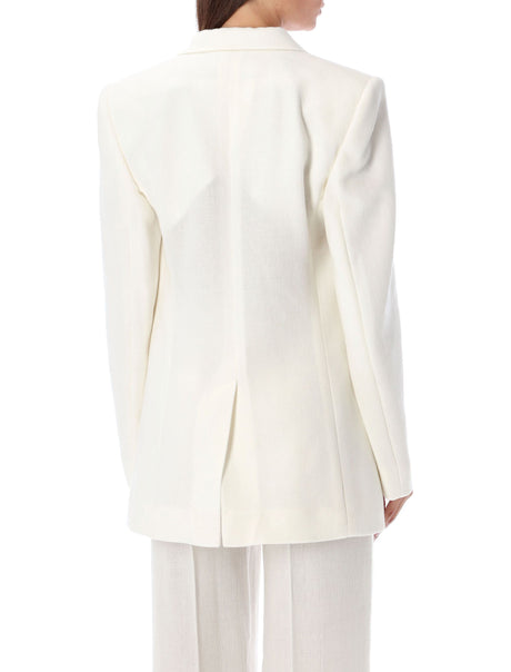 CHLOÉ White Wool Blazer for Women with V-Neck, Front Pockets, and Strong Shoulders for FW23