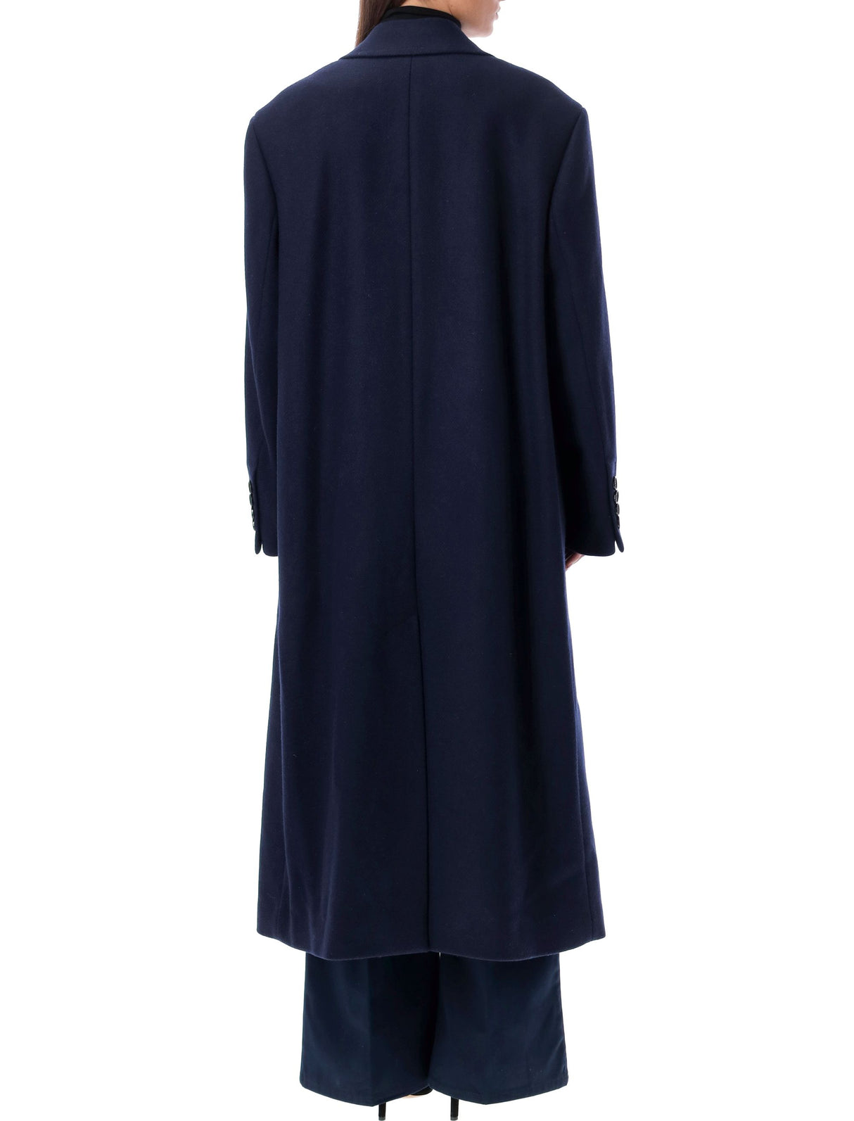 Áo khoác hai hàng mũi tàu màu xanh dương cho nữ với kiểu dáng đơn giản và đường viền xòe