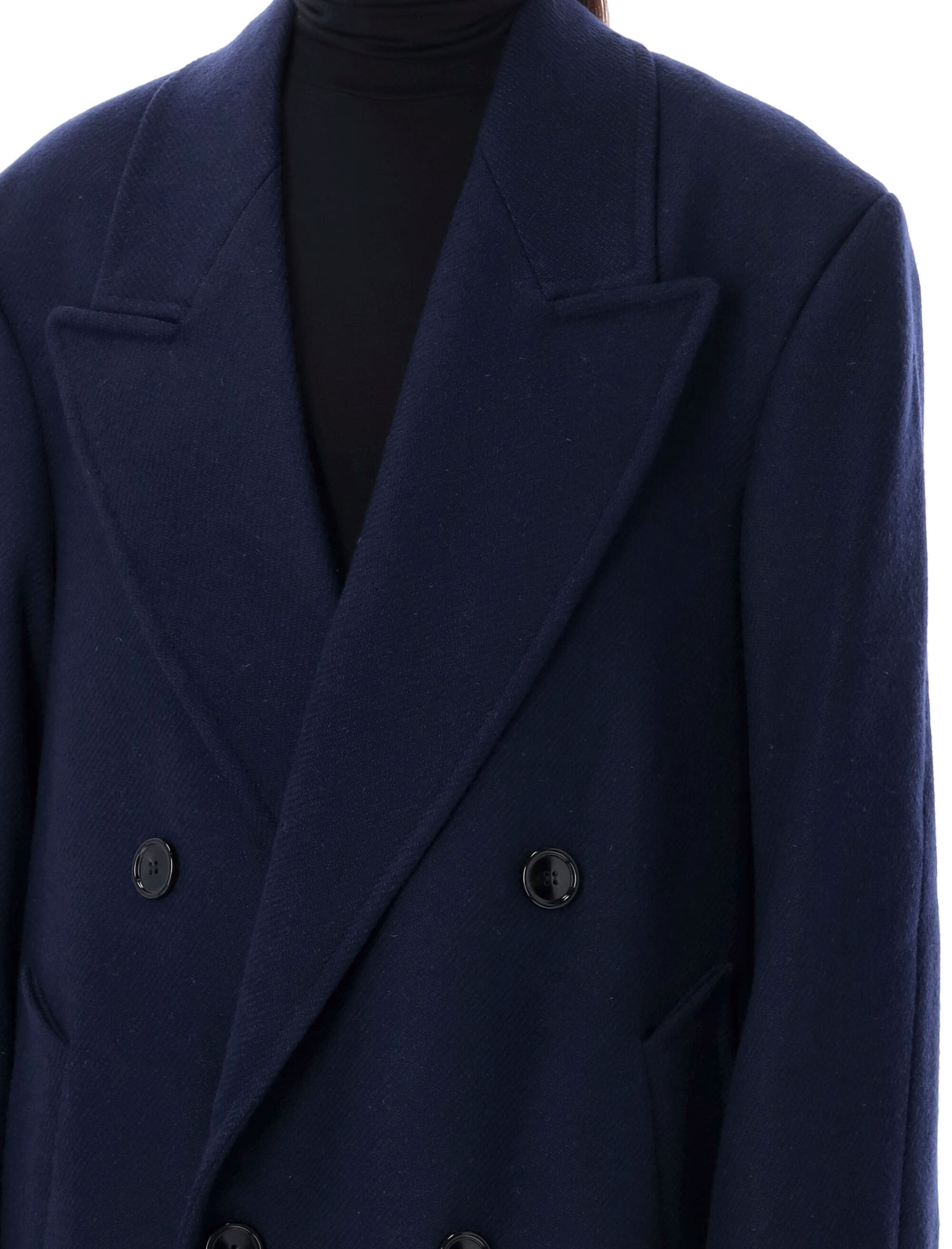 Áo khoác hai hàng mũi tàu màu xanh dương cho nữ với kiểu dáng đơn giản và đường viền xòe