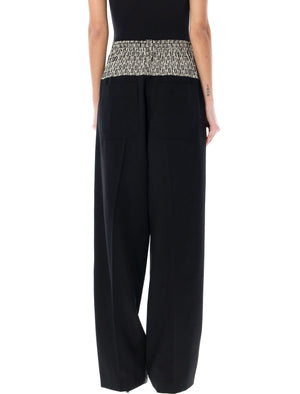 FENDI Black Wool Cigarette Pants for Women with High Waist and Peplum Detail