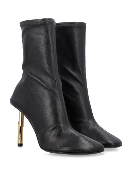 LANVIN Black Leather Sequence Ankle Boots with Pointed Toe and Thin Heels for Women
