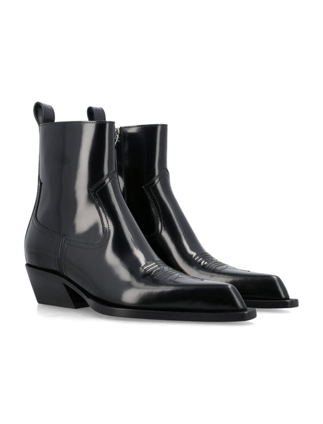 西式刀锋女士腰靴 - FW23系列时尚黑色皮革鞋