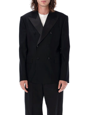 Starry Night Tuxedo Blazer for Men - Black Double-Breasted Jacket with Night Landscape Lining