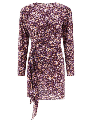 优雅的长袖裙子，褶皱和腰部蝴蝶结-女士紫色秋冬2024系列