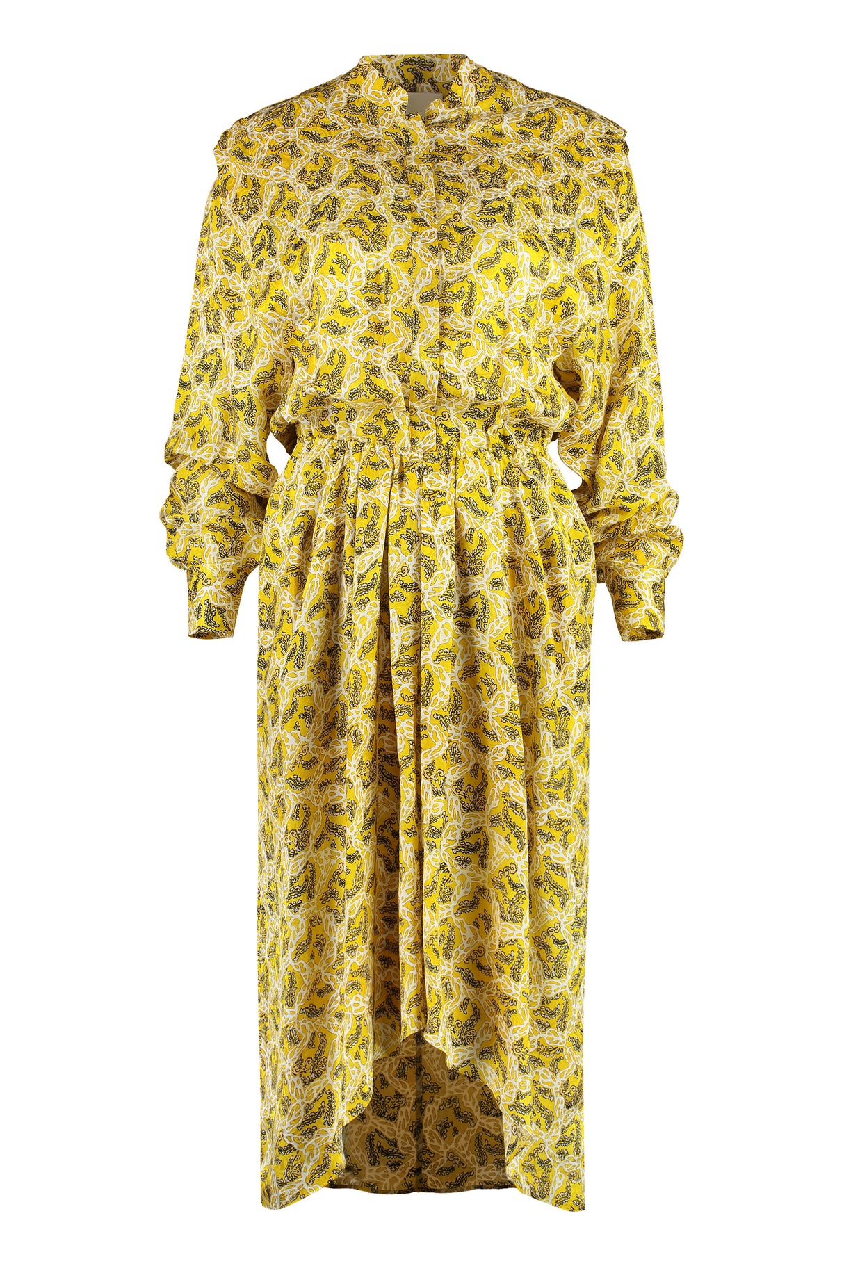 ISABEL MARANT Yellow Printed Dress with Buttoned Cuffs and Elasticated Waistband