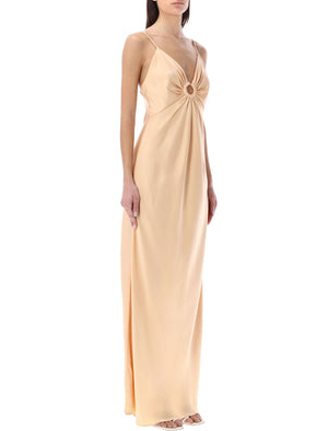 STELLA MCCARTNEY Ring Detail Double Satin Maxi Dress in Custard Rose - Women's SS23 Collection