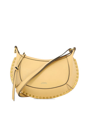 Beige Shoulder Handbag with Removable Strap and Gold-Tone Studs