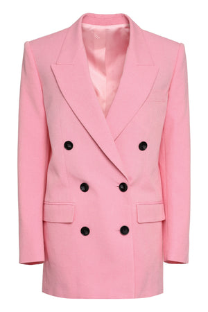 ISABEL MARANT Pink Viscose-Cotton Blend Blazer for Women - Double-Breasted, Padded Shoulders, Back Slit Hem - SS23 Collection