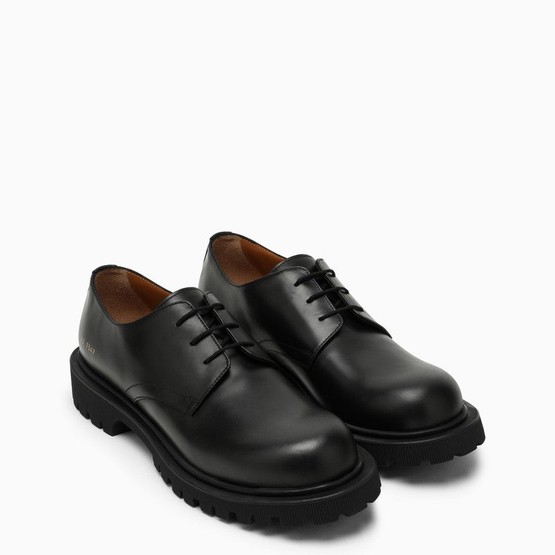 Plain Black Leather Lace-Up Shoes (For Men)