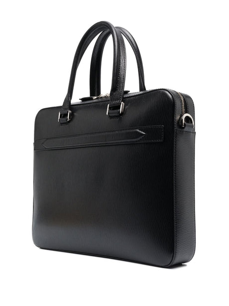 Sleek Black Leather Document Case with Gancini Hook Plaque - SS24