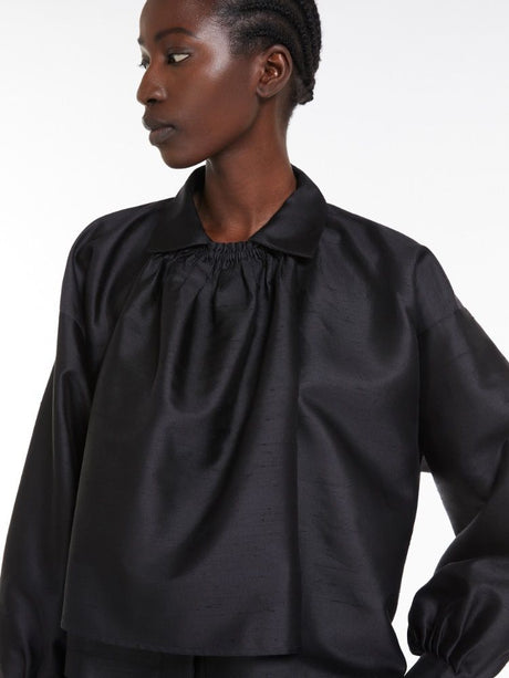 精緻黑色絲質棉襯衫(不含品牌名稱)