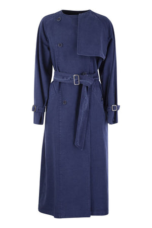 MAX MARA Women's Blue Double-Breasted Canvas Trench Jacket - SS24