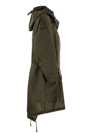 Áo khoác maxi dài với chất liệu vải lụa nhẹ và rộng - màu xanh khaki