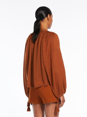 棕色亞麻女式襯衫，適合SS24季節
