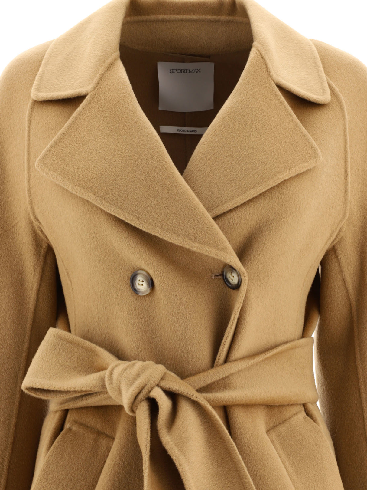 米蘭時尚羊絨混紡女士米色包裹外套-SS24系列