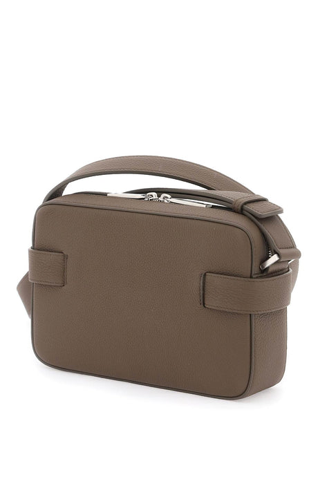 FERRAGAMO Men's Adjustable Leather Camera Handbag with Gancini Hook Buckle - SS24 Brown
