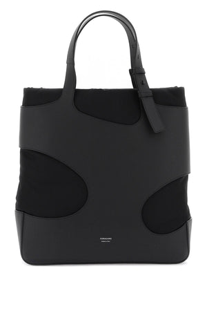 Men's Black Padded Nylon Tote with Leather Cut-Outs