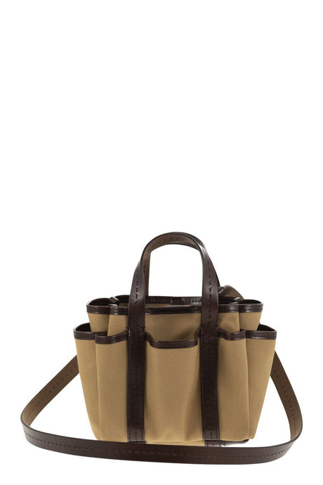 MAX MARA Mini Giardiniera Canvas and Leather Tote Handbag with Removable Strap, Brown - W 25 x H 14 x D 17.5 cm
