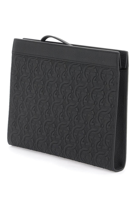 Embossed Leather Gancini Hook Pouch Handbag for Men