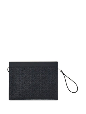 FERRAGAMO Black Gancini Hook Pouch Handbag for Men - SS24