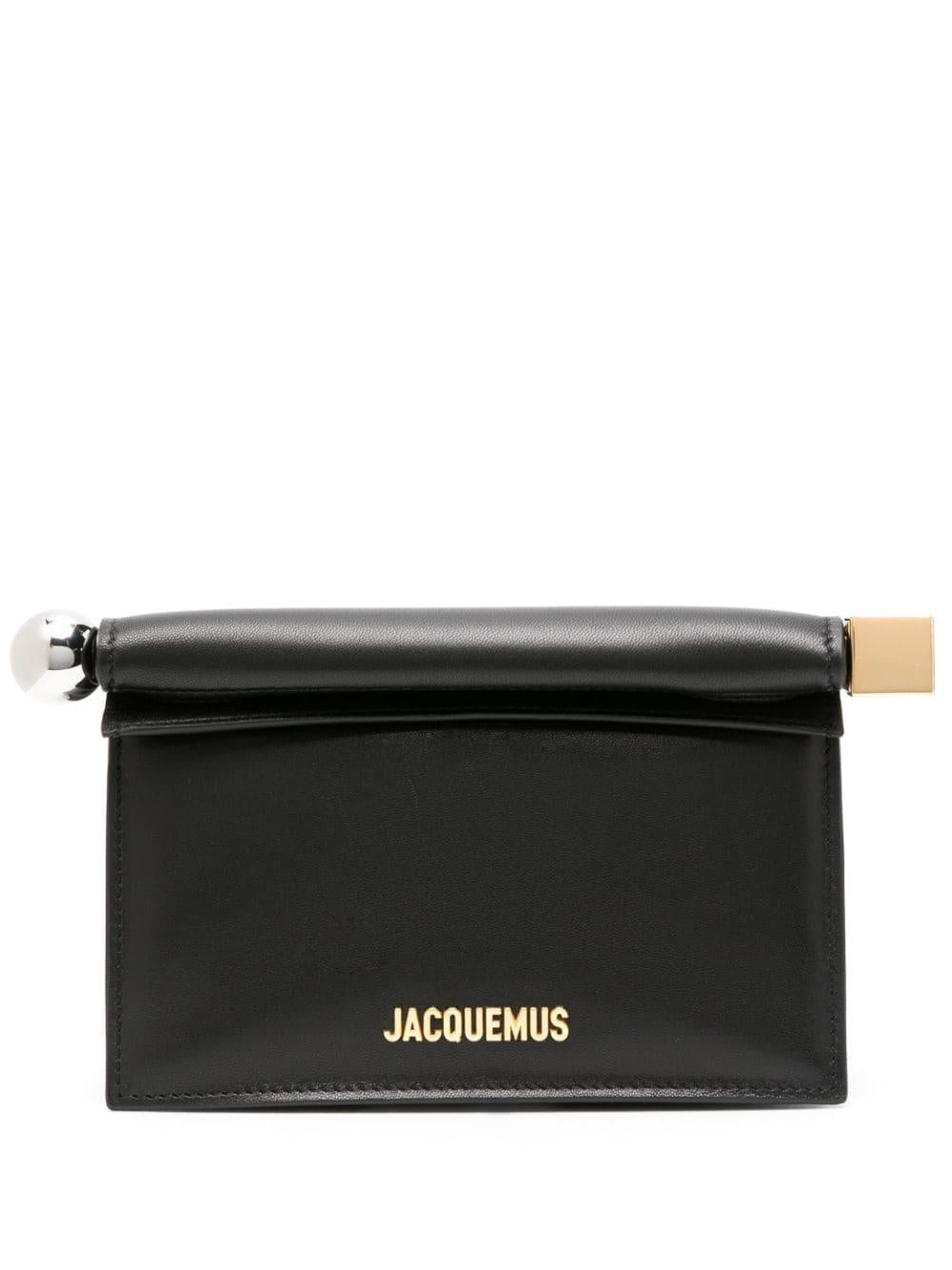 JACQUEMUS Mini Round Black Leather Clutch for Women SS24