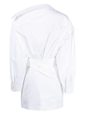 JACQUEMUS Asymmetrical White Cotton Dress with Wide Sleeves for Women