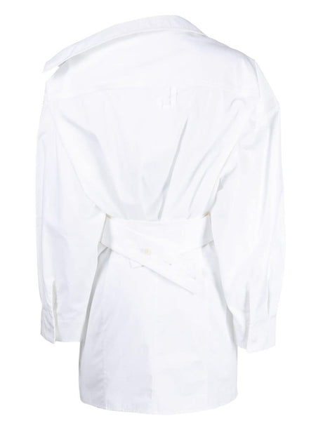 JACQUEMUS Asymmetrical White Cotton Dress with D-Ring Details