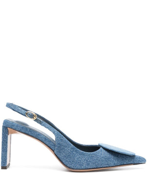 Blue Cotton and Leather Twill Weave Slingbacks for Women