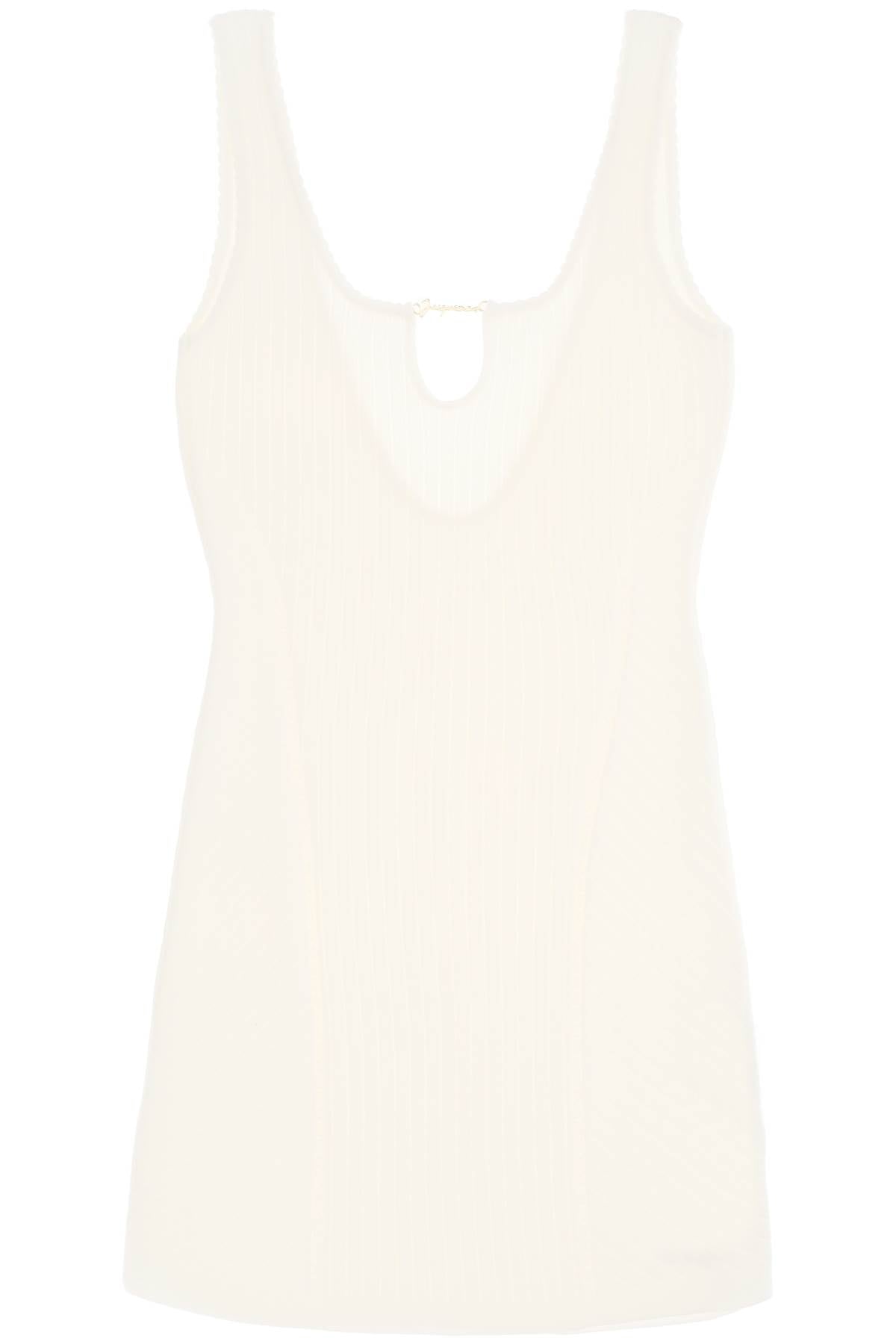 女性用エレガントな白のミニドレス - スカラップネックとオープンバック
