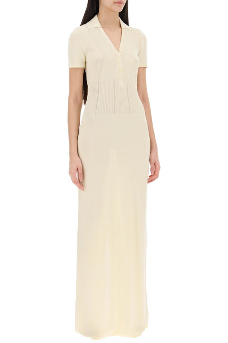 JACQUEMUS Yellow Short-Sleeved Maxi Dress with V-Neck and Cut-Out Embroidery