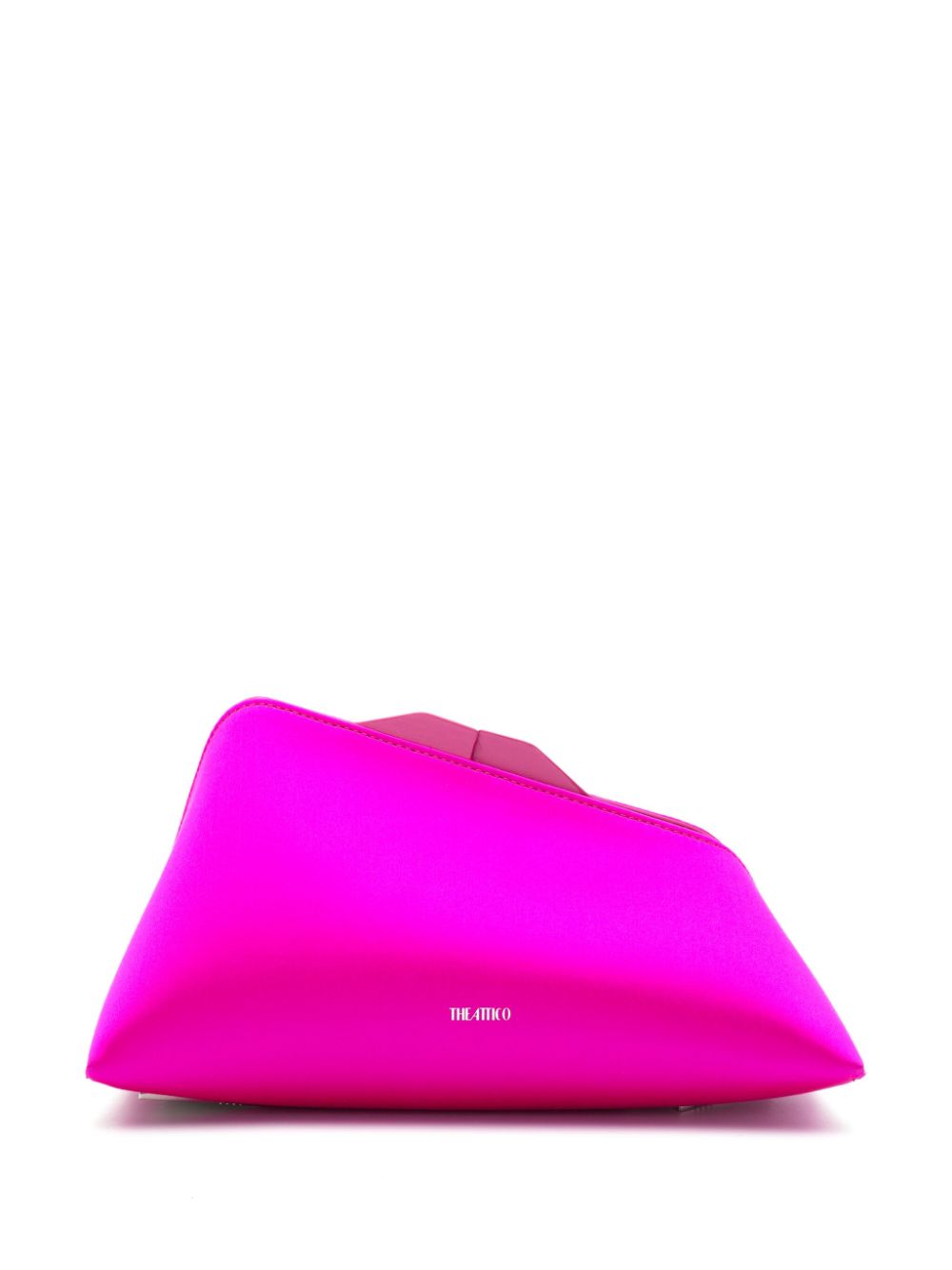 Fuchsia Pink Silk Satin Clutch with Logo Plaque and Clasp Fastening