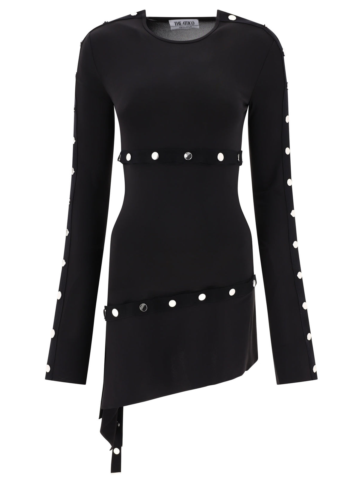 Black Studded Asymmetric Dress for Women - SS24 Collection