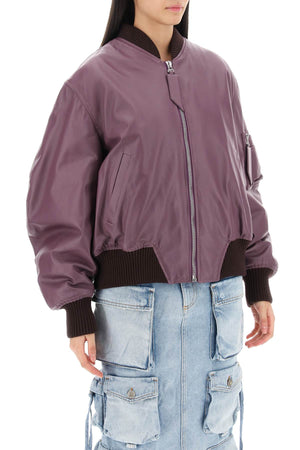 パープルレザーボンバージャケット | SS24女性向け | 大きめのサイズ