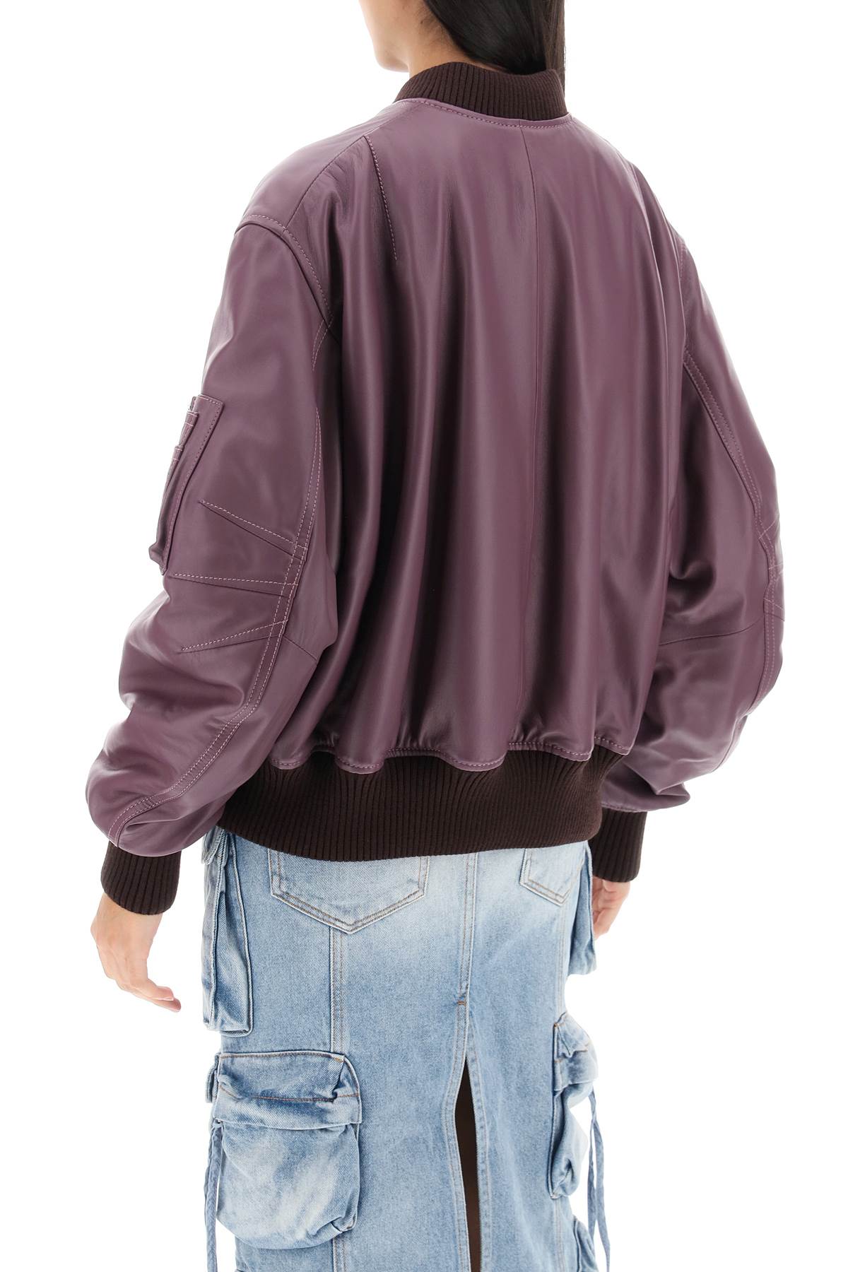 パープルレザーボンバージャケット | SS24女性向け | 大きめのサイズ