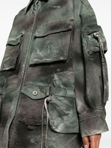 THE ATTICO Olive Green Camo Distressed Denim Jacket
