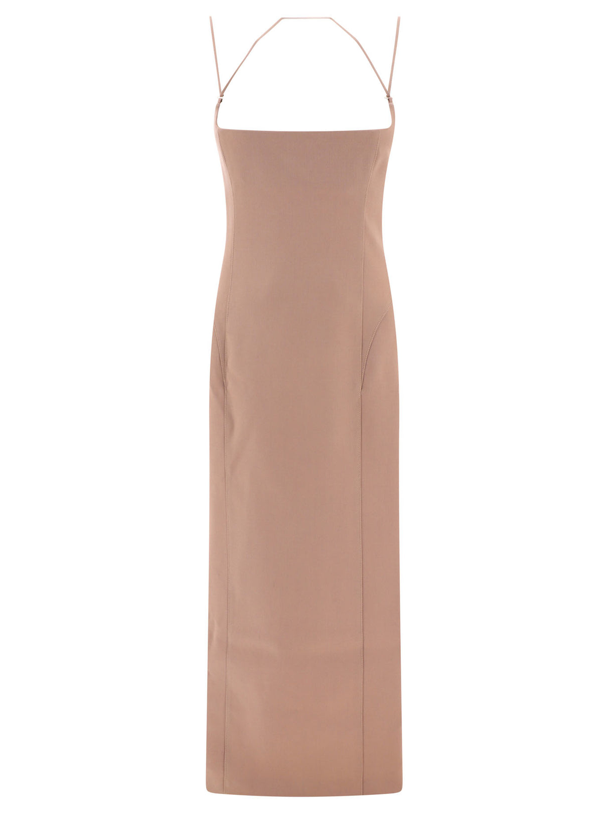 Beige Midi Dress with Double Straps and Logo Metal Adjusters