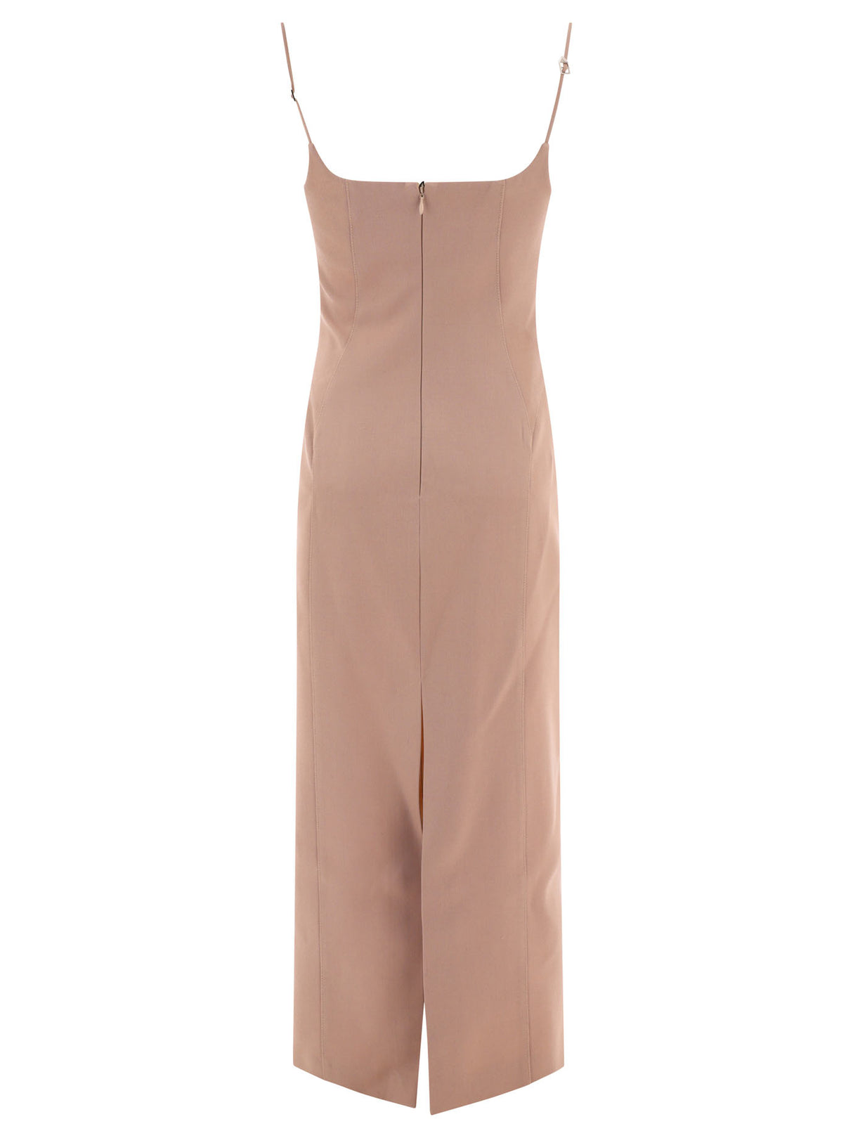 Beige Midi Dress with Double Straps and Logo Metal Adjusters