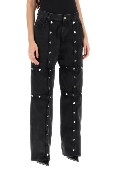 Woman's Loose-Fit Black Denim Pants with Detachable Panels